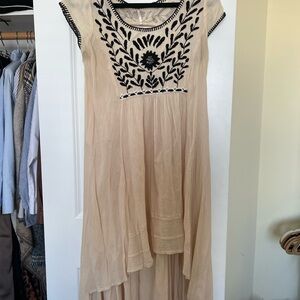 Free People Beige Embroidered Boho Maxi Dress with Black Detail